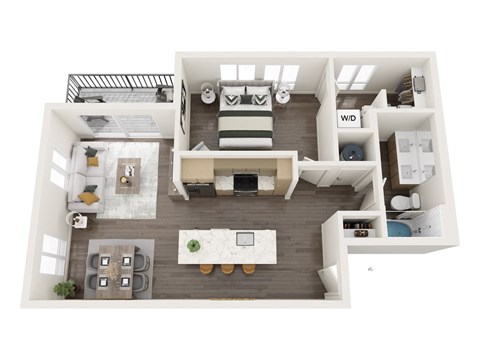 a 1 bedroom floorplan with a bathroom and a living room